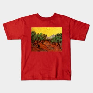 Olive Trees with Yellow Sky and Sun by Vincent van Gogh Kids T-Shirt